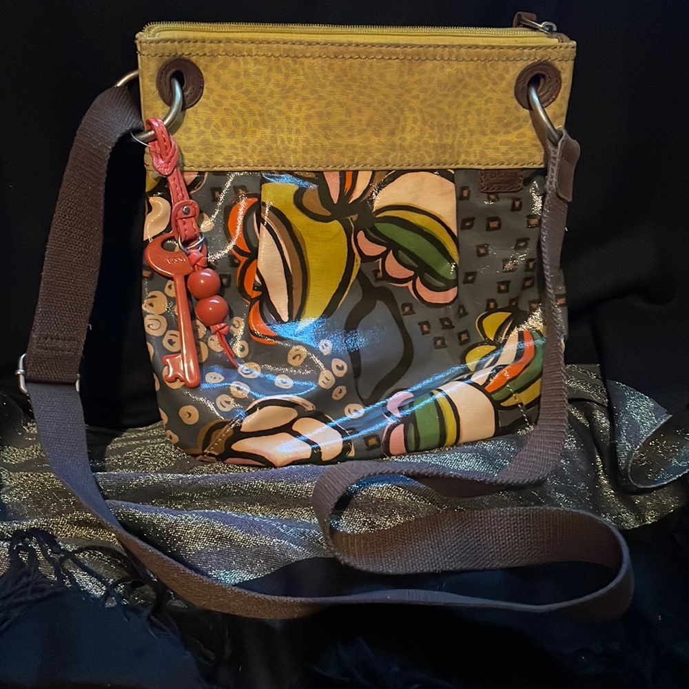 Fossil Key-Per Crossbody Canvas/Patent Leather. M… - image 1